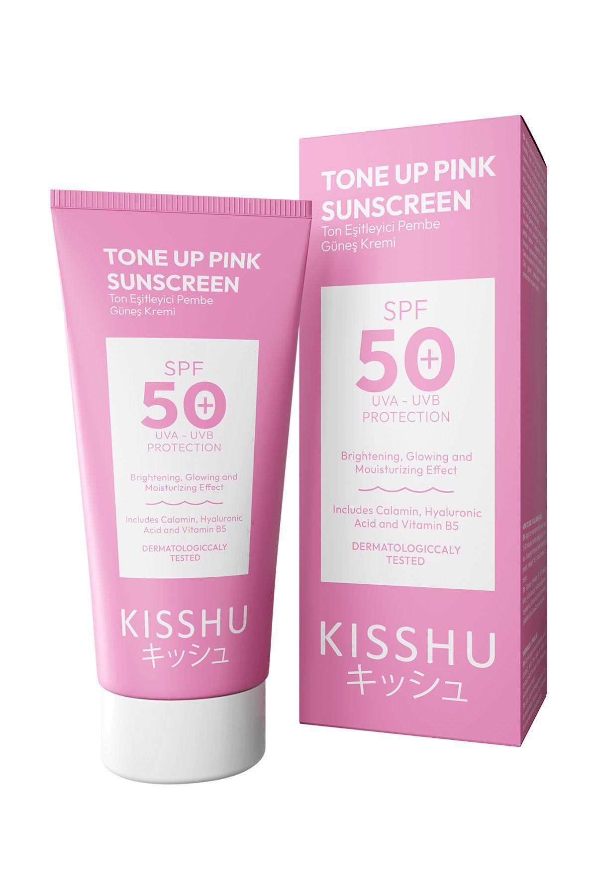 ضدآفتاب رنگ صورتی SPF 50 ضد لک با اثر گلوتاتیون، هیالورونیک اسید 50 میلی لیتر Kisshu