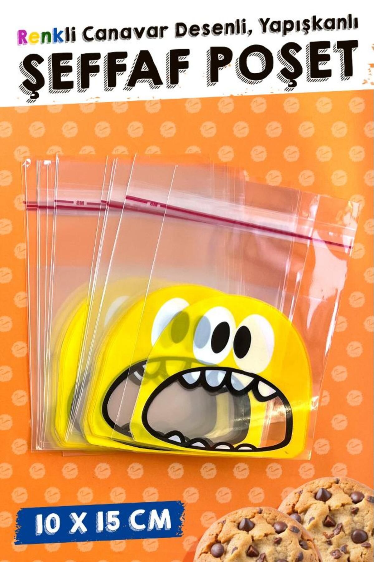 t tuğset etiket-Monster Patterned Bag with Transparent Tape - 10X15 Cm, 40 Pieces-T1063 2