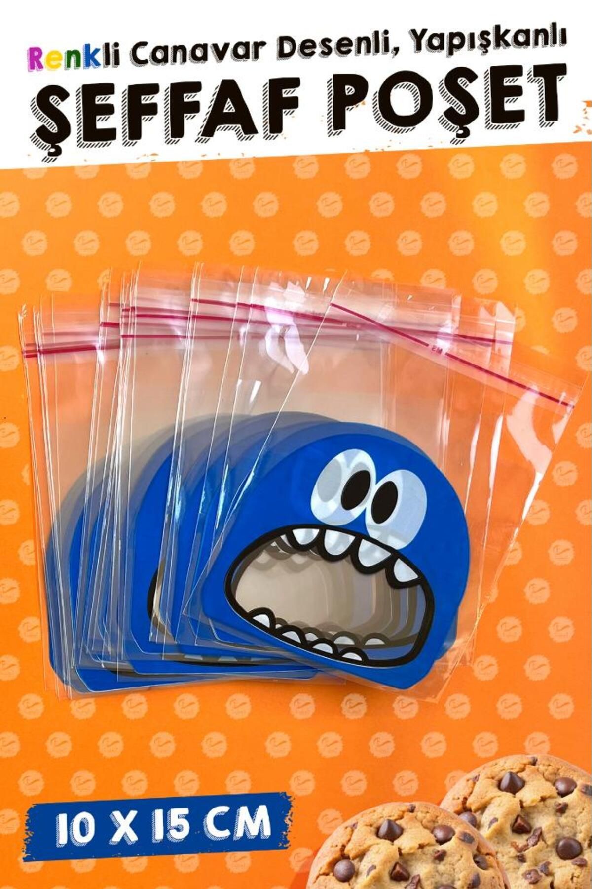 t tuğset etiket-Monster Patterned Bag with Transparent Tape - 10X15 Cm, 40 Pieces-T1063 3