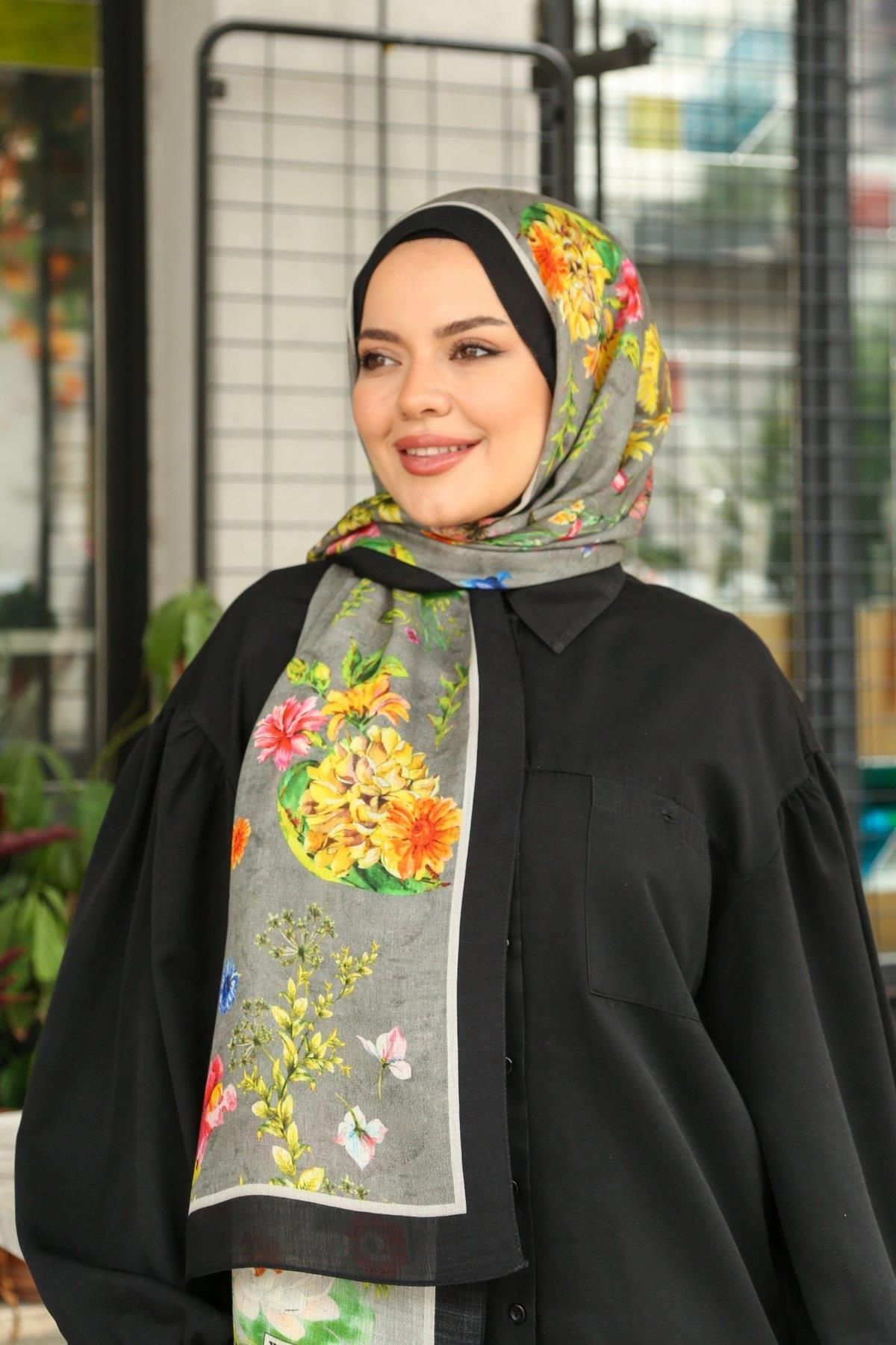 Hint İpek-Wool Cashmere Patterned Shawl Model - Yunkv02-02 2