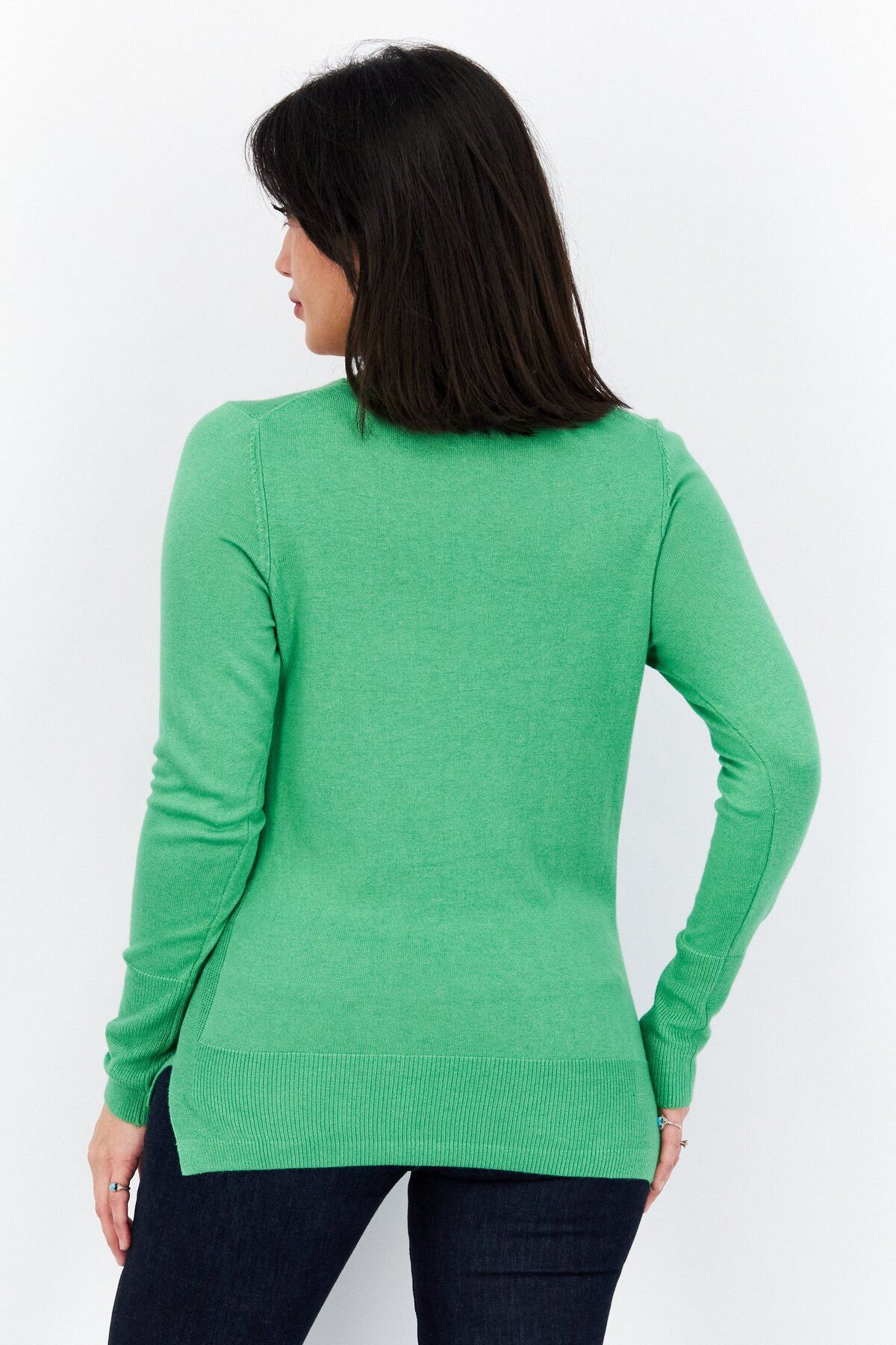 Esprit-Women V-neck Long Sleeve Textured Sweater, Green 4