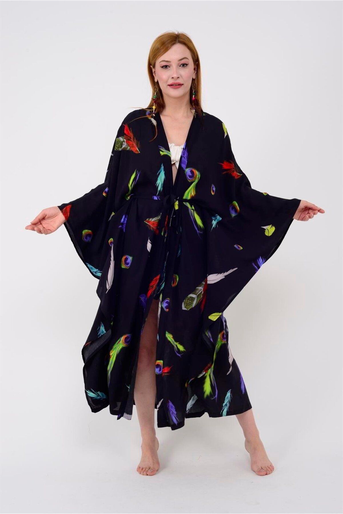 Bohem Stil-SPECIAL DESIGN ASTEK PRINTED BOHO KIMONO - KAFTAN 4