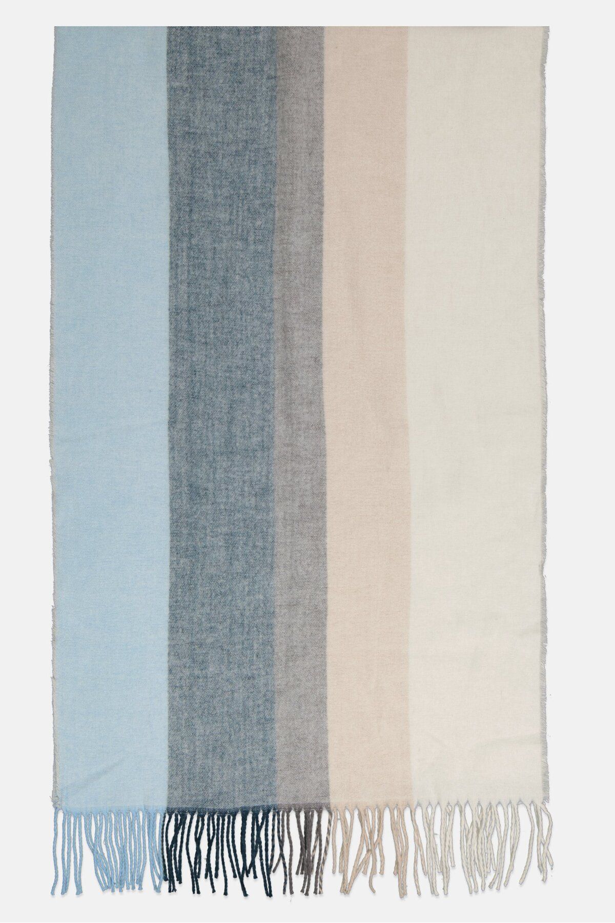 Fire & Glory-Women Woven Scarf With Colored Bands 200 x 67 cm, Grey/ Blue Combo 3