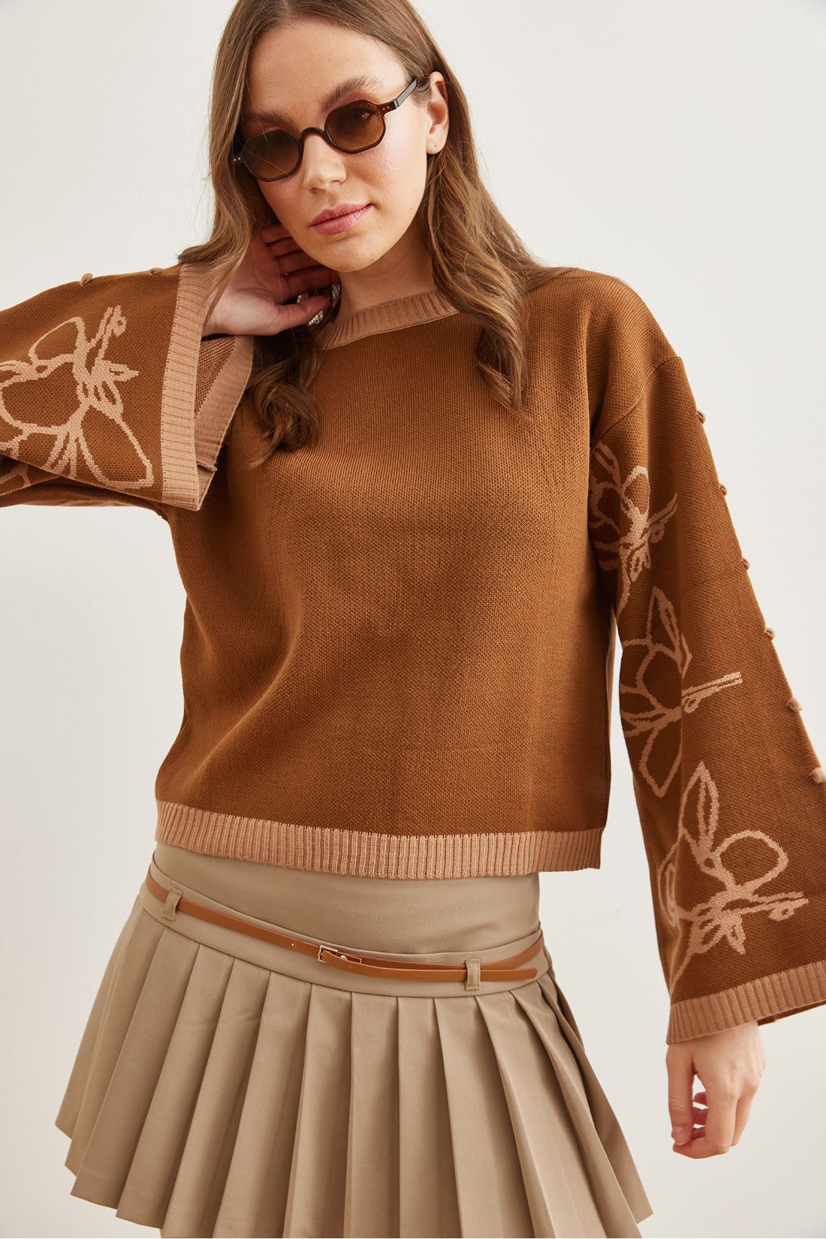 Olalook-Tan Women's Knitwear Sweater - Spanish Sleeve Pattern Kzk- 19000827 3