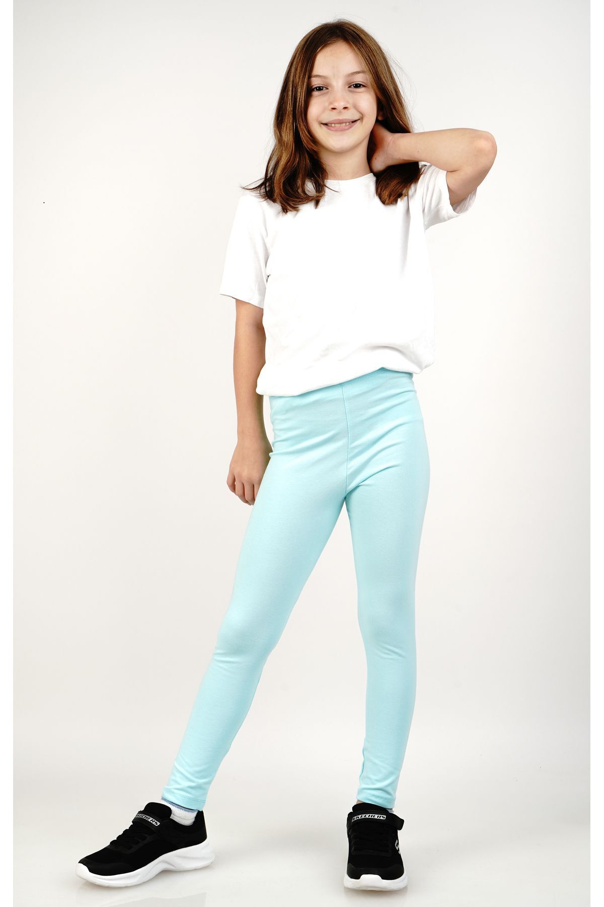 Girl's long tights lycra cotton mint green