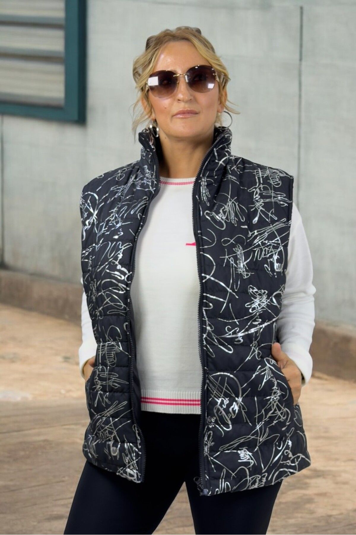 yagmurberen-Signature Patterned Quilted Large Size Sleveless Puffy Vest Jacket 4