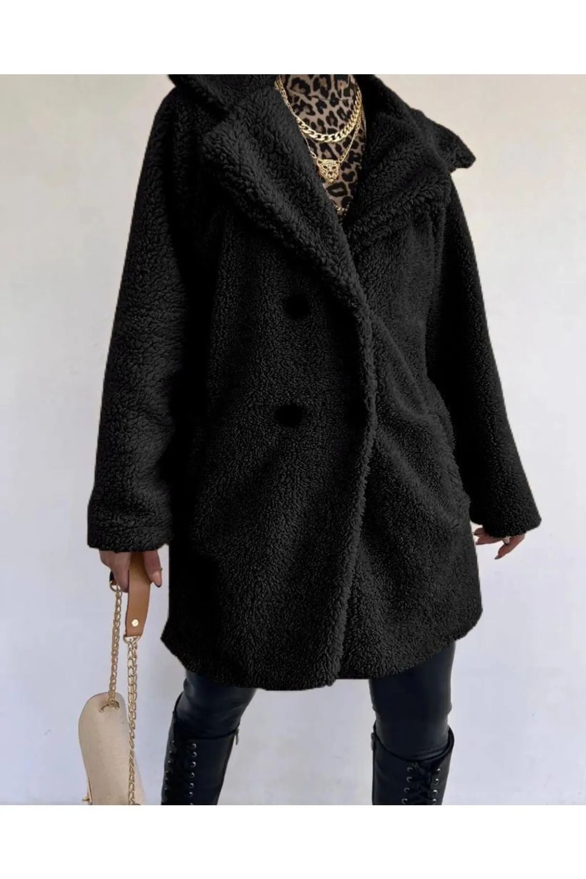 İkmal  ikmal Dört Düğme Peluş Mont Astarsız - Görsel 2