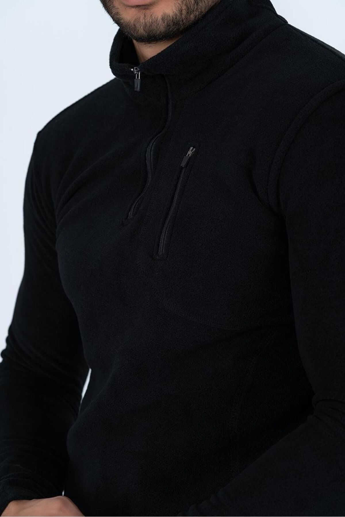 سویشرت تاکتیکی نیم زیپ پشمی ضد پرزگیری Bikatex یقه ایستاده پشمی - 903-BLACK - S — مشکی 4B8PJEY8RM — تصویر 4 از 5