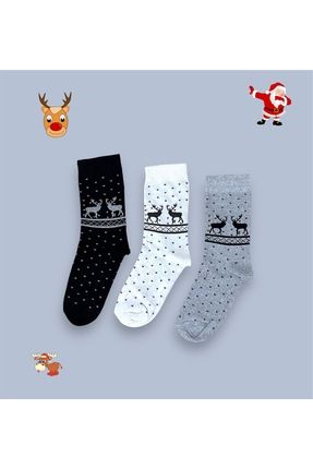REYNBOO SOCKS 3 Çift Kadın Geyik Desenli Yılbaşı Temalı Kokulu Soket Çorap