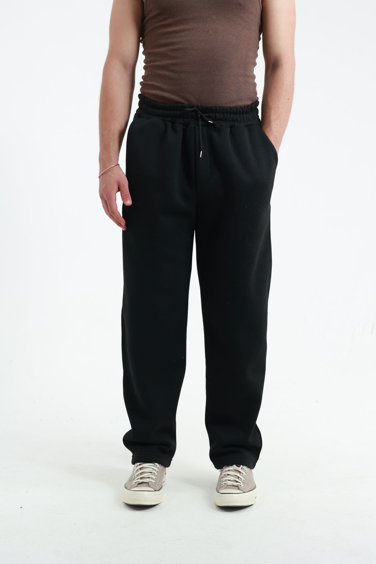 3 ip pantalon de survêtement à jambes larges baggy hiver coton peigné avec intérieur polaire