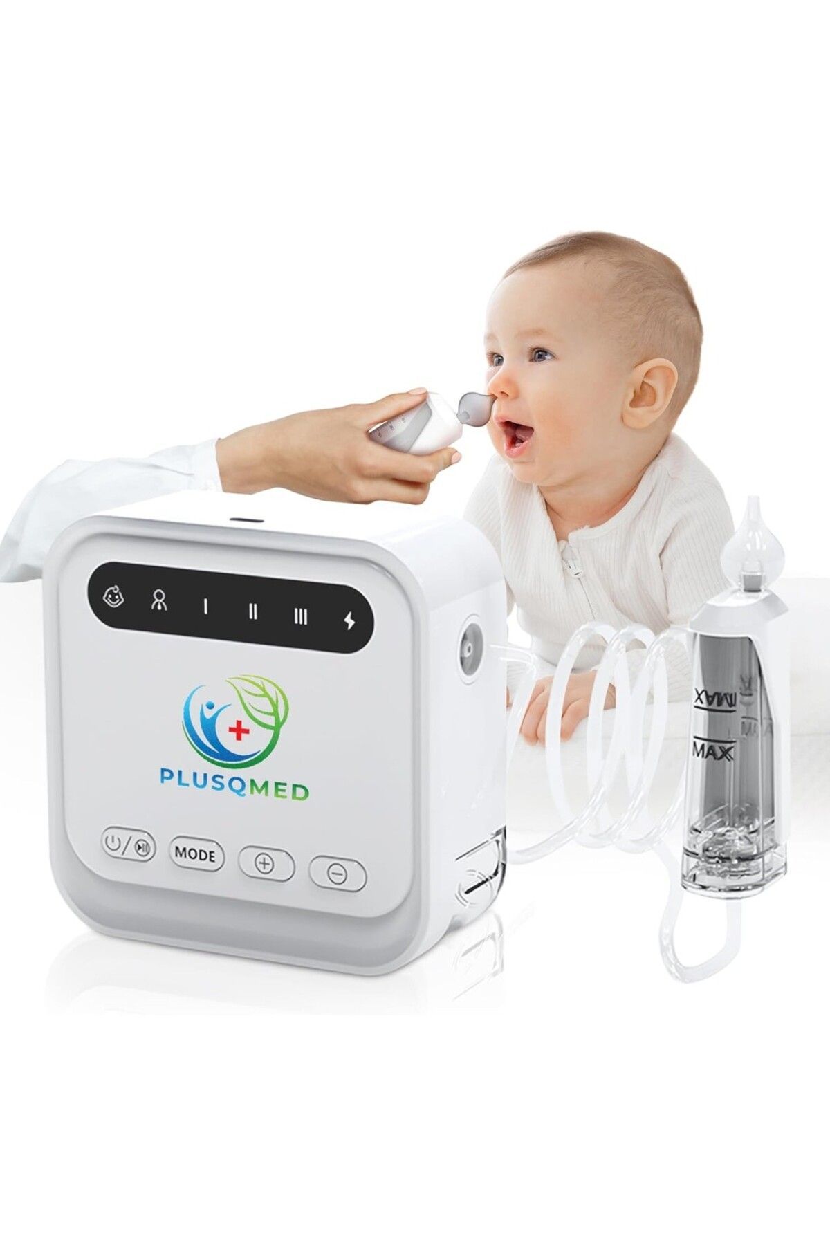 PLUSQMED Bebek Burun Aspiratörü Elektrikli, 3 Ayarlanabilir Seviye, Yenidoğan ve Bebek
