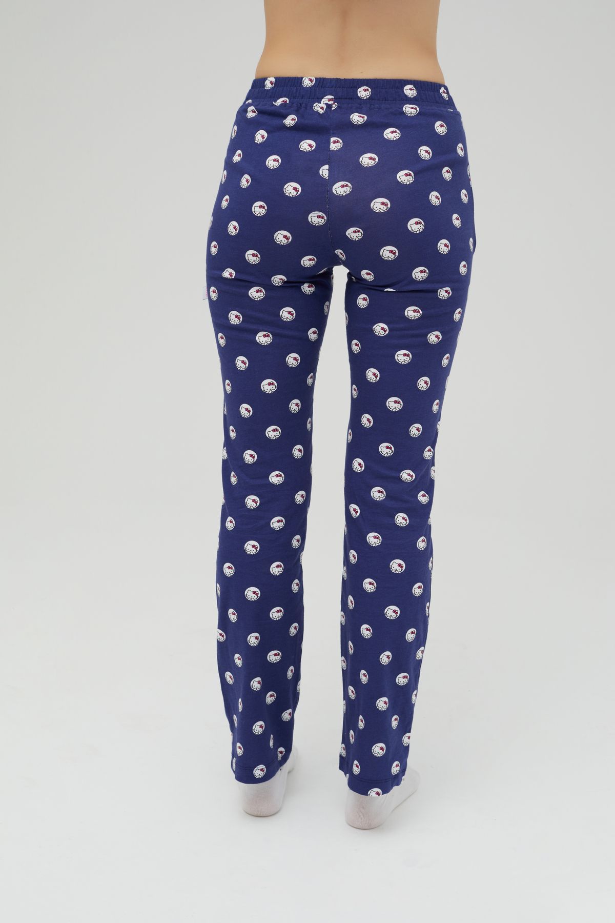 Hello Kitty-Licensed Printed Navy Blue Women's 100% Cotton Wide Leg Sweatpants-Pyjama-Pants Roz-254/A 4