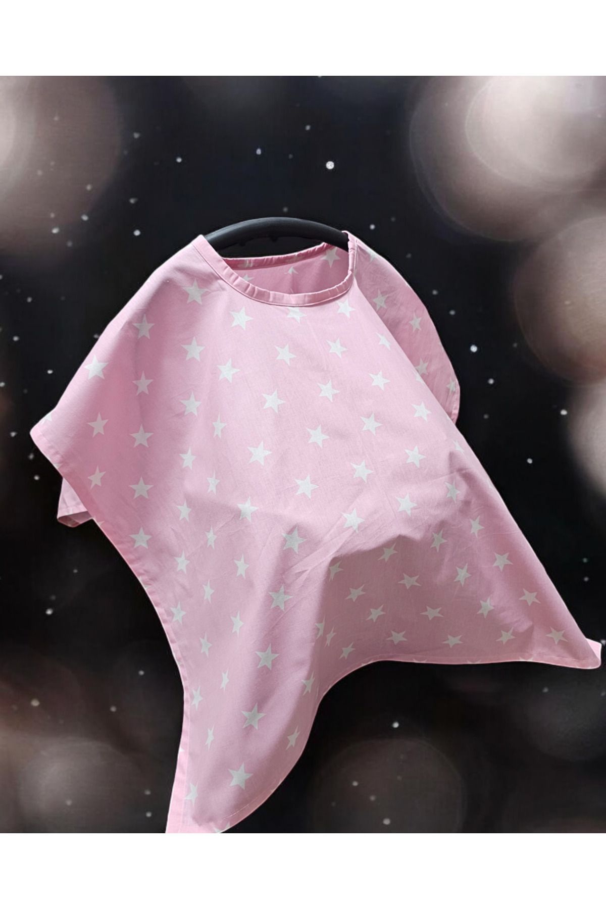 BeybiNest Fonksiyonel Panço Emzirme Örtüsü Puset Örtüsü Bebek Arabası Örtüsü  Pembe Yıldızlar fotoğrafı 5 (önizleme)