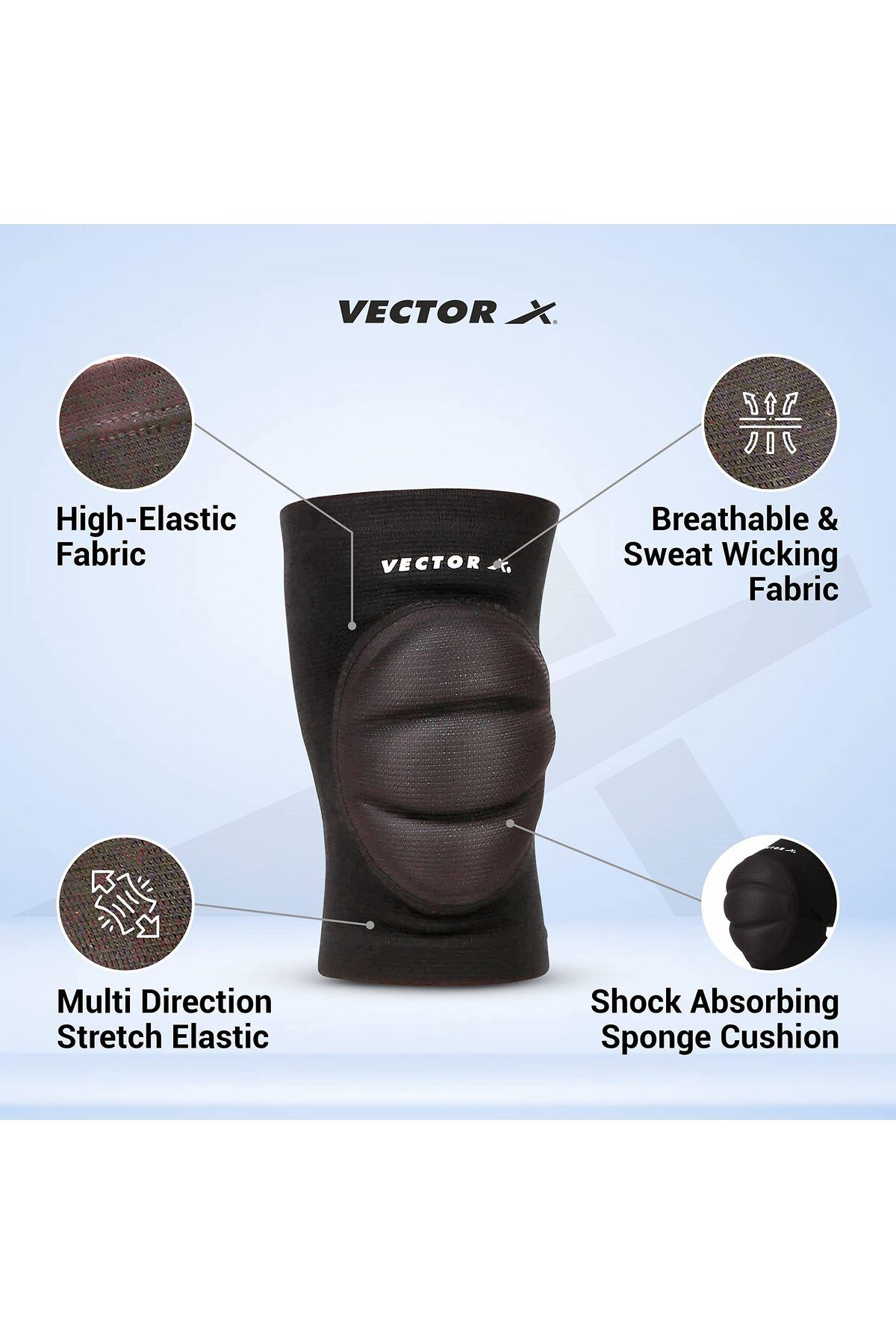 Vector X-Moulded Elastic Slip-in Knee Support (Black, Size - Small) | Material - Elasticized Fabric 2