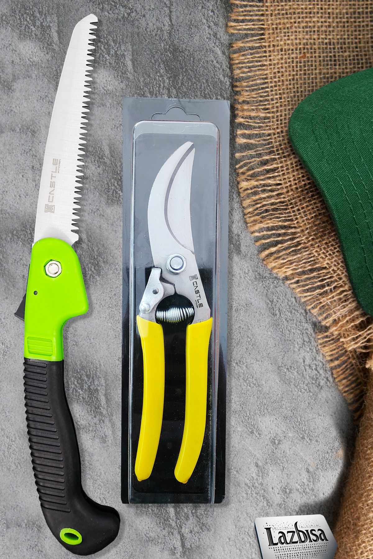 CASTLE KNİFE-Lz-K30 Set of 2 - Pruning Shears, Vineyard Scissors and Folding Pruning Saw 1