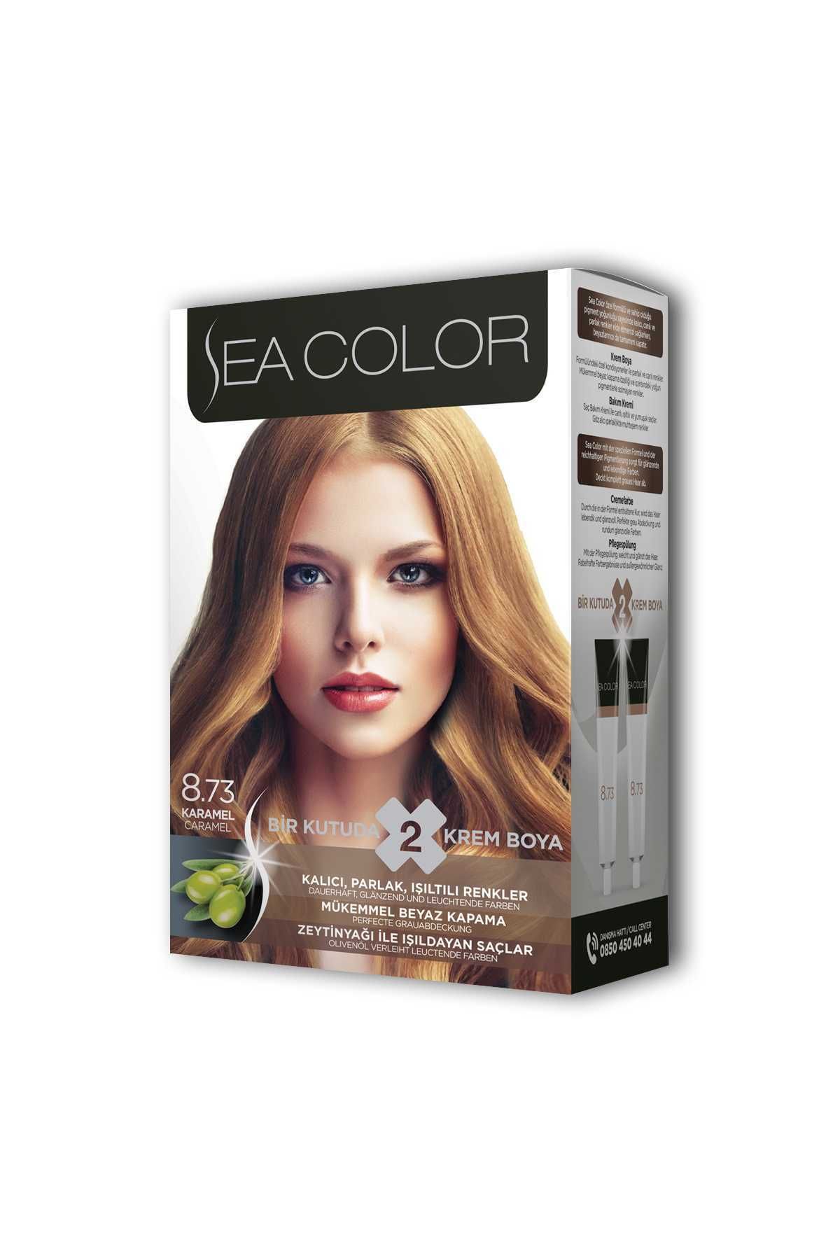 Sea Color 2 Tüp Krem Saç Boyası Seti Karamel No:8.73