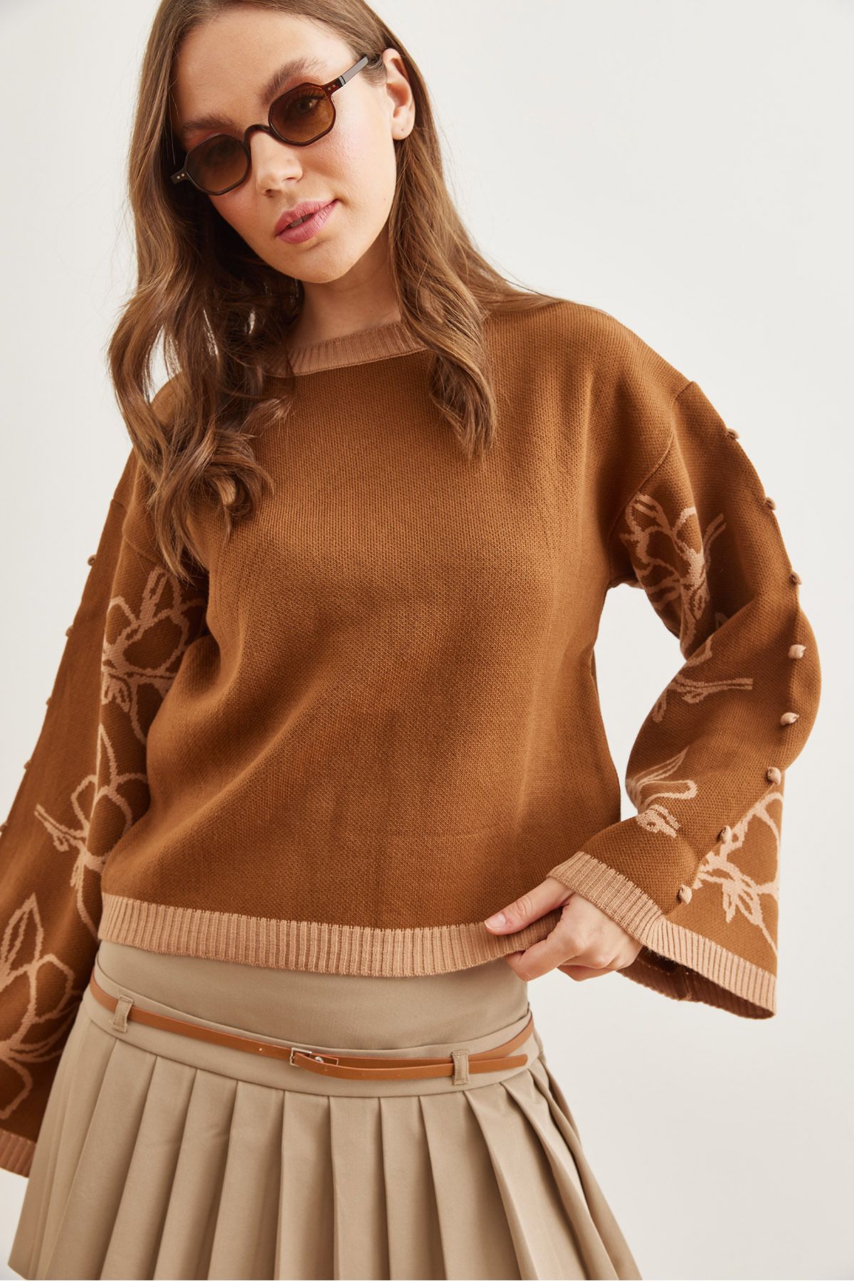 Olalook-Tan Women's Knitwear Sweater - Spanish Sleeve Pattern Kzk- 19000827 4