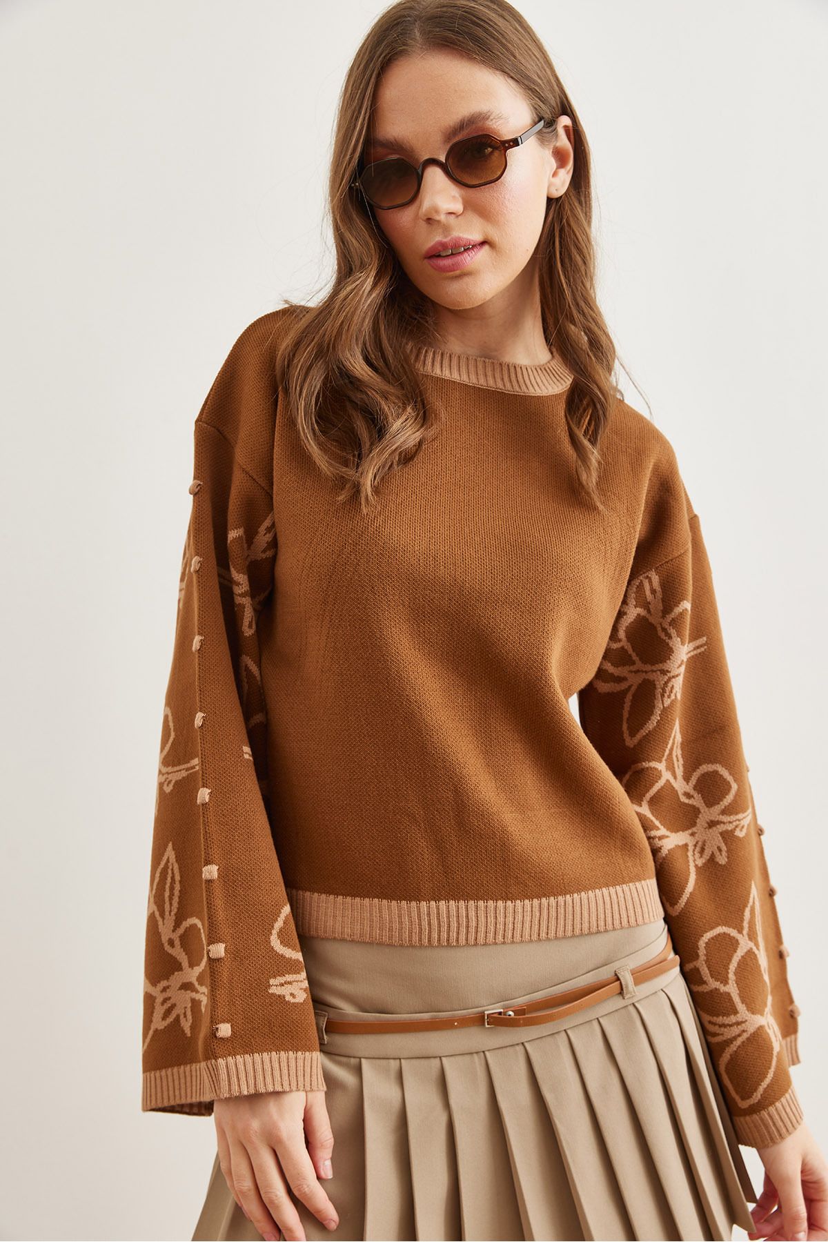 Olalook-Tan Women's Knitwear Sweater - Spanish Sleeve Pattern Kzk- 19000827 5
