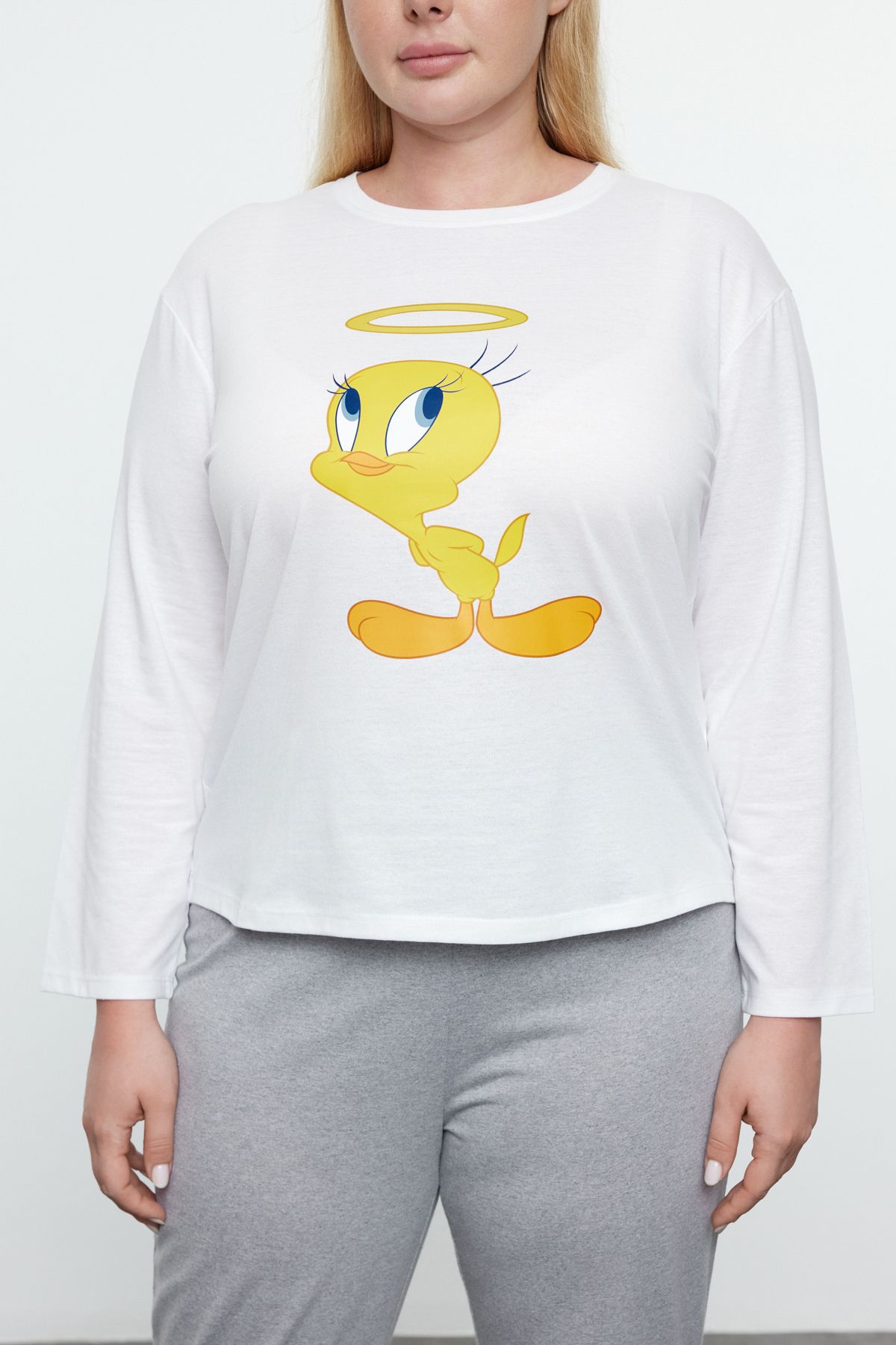 Trendyol Curve-Set de pijamale tricotate cu licență Tweety gri TBBAW25AI00060 4