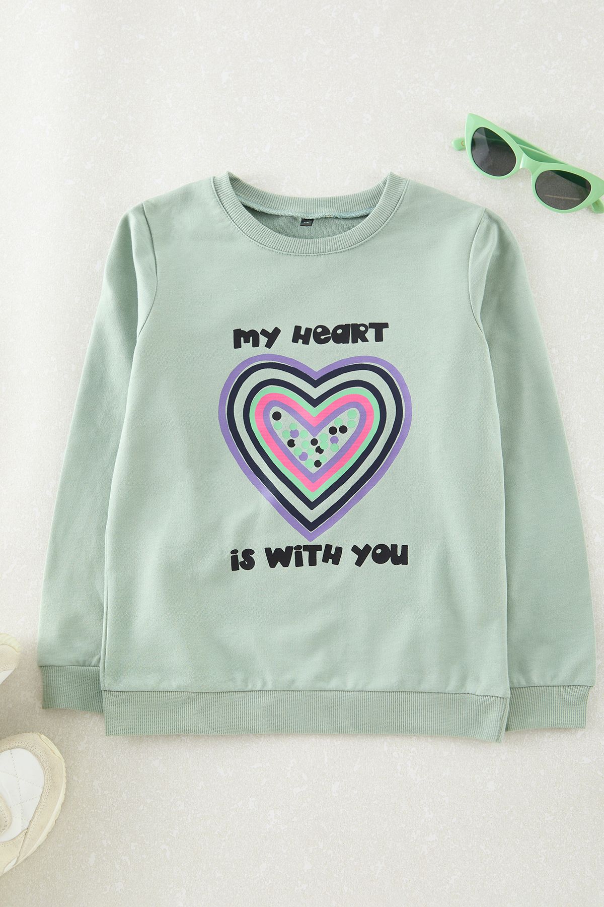 TRENDYOLKIDS Bluza Z Dzianiny Mint Girl Z Nadrukiem Tkdaw25sw00043 Kobieta - 6–7 years