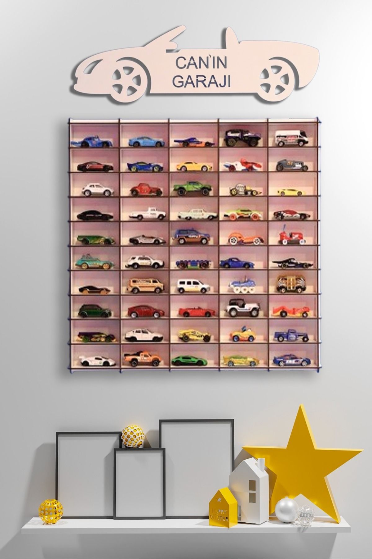 Oyuncak Araba Rafı 50'li  Beyaz (hotwheels Ve Matcbox Arabaları Için Uygundur)