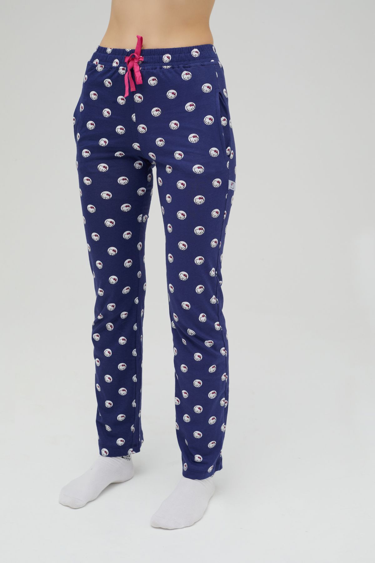 Hello Kitty-Licensed Printed Navy Blue Women's 100% Cotton Wide Leg Sweatpants-Pyjama-Pants Roz-254/A 2