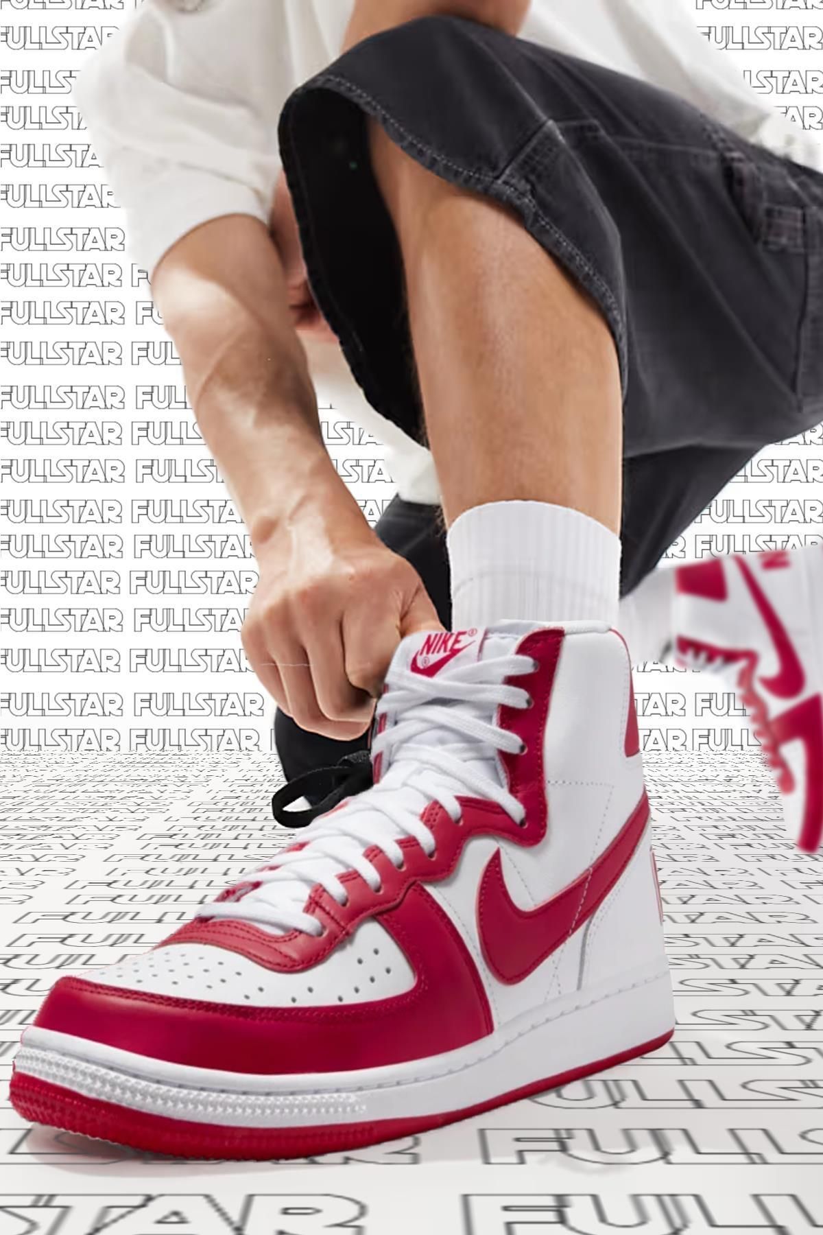 Nike Terminator High Sneaker White Red Lethar Hakiki Deri Erkek Gunluk Spor Ayakkab Beyaz K rm z