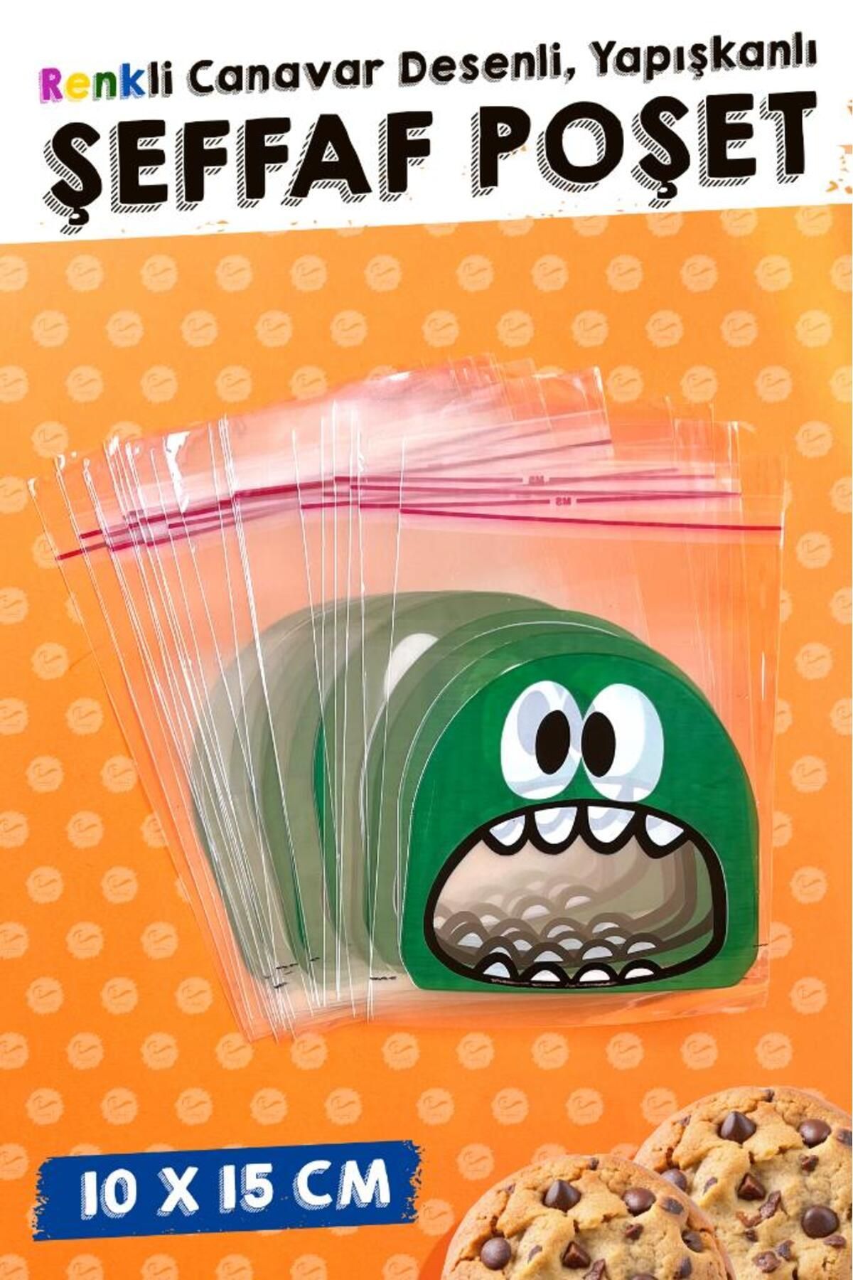 t tuğset etiket-Monster Patterned Bag with Transparent Tape - 10X15 Cm, 40 Pieces-T1063 5