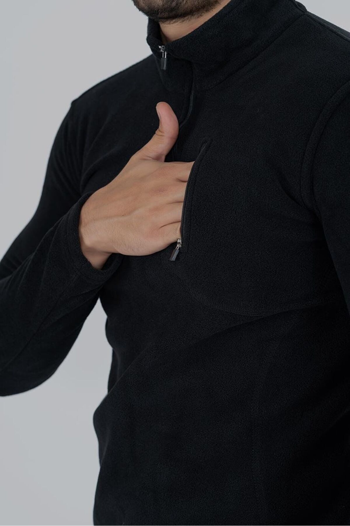 سویشرت تاکتیکی نیم زیپ پشمی ضد پرزگیری Bikatex یقه ایستاده پشمی - 903-BLACK - S — مشکی 4B8PJEY8RM — تصویر 5 از 5