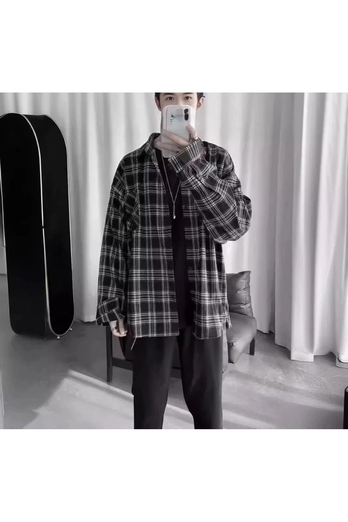 weywot-Cămașă albă oversize Mold Lumberjack cu dungi negre 1