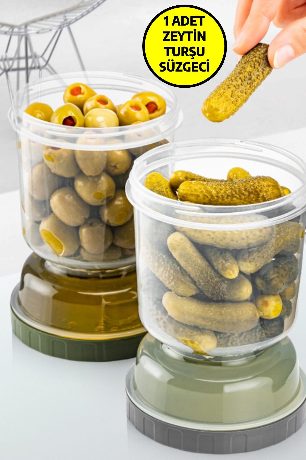 Open Home Concept-Transparent Olive and Pickle Storage Container - with Hourglass Strainer, No -1 2