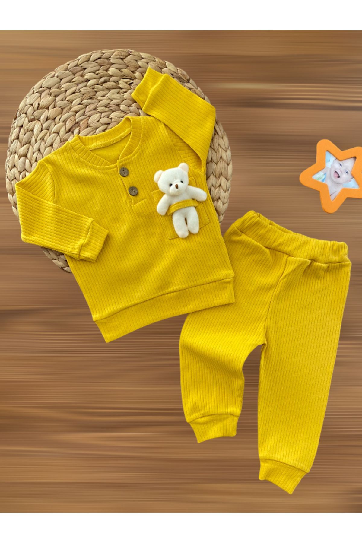 Murat Baby ست پنبه شانه دار زرد با اسباب بازی برای نوزادان شادمان
