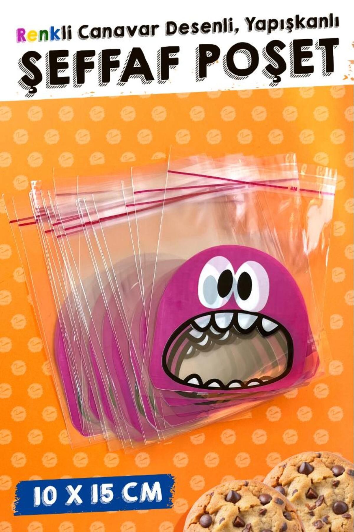 t tuğset etiket-Monster Patterned Bag with Transparent Tape - 10X15 Cm, 40 Pieces-T1063 4