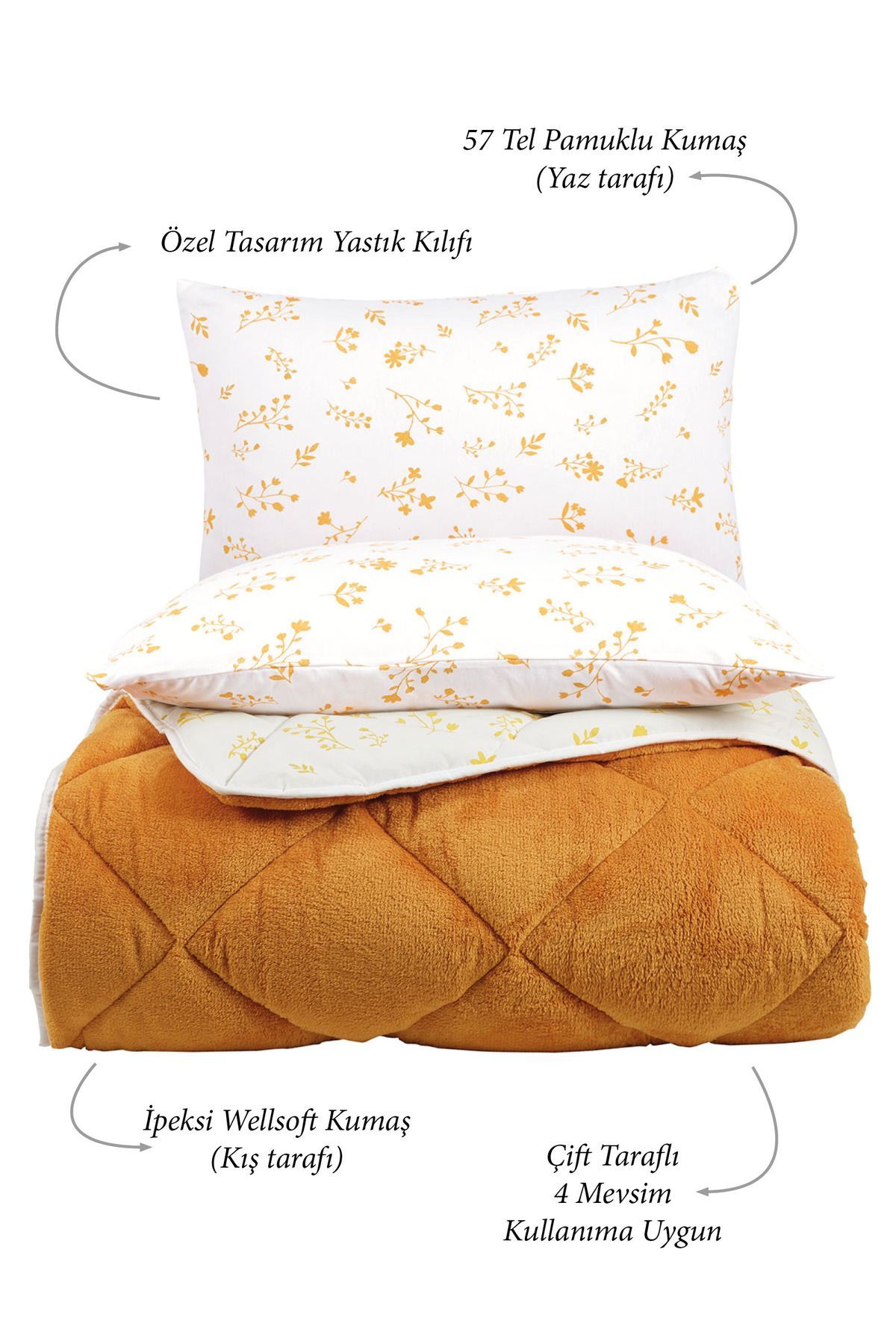 Otelonia-Single Wellsoft Duvet Sleeping Set with Double Sided Elastic Sheets and 2 Pillowcases 4 Piece Set 2