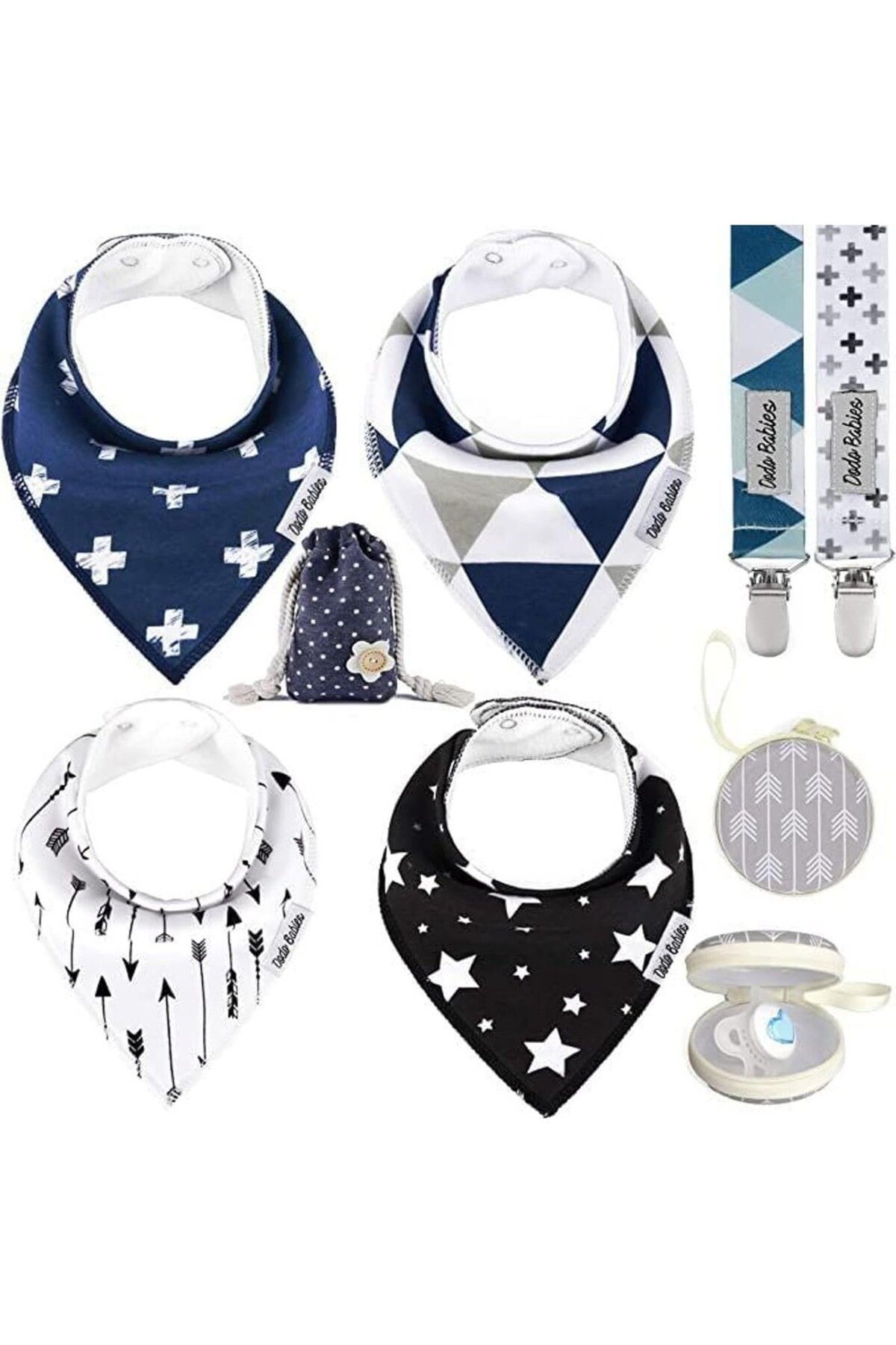 DODO BABIES-Baby Food - 4-Piece Cotton Bib Set, Pacifier Clip and Gift Bag 1