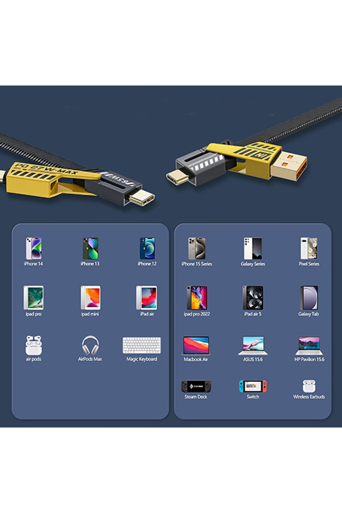 pada PD 27W-MAX 65W Hızlı Şarj Destekli Dayanıklı 4'ü 1 Arada