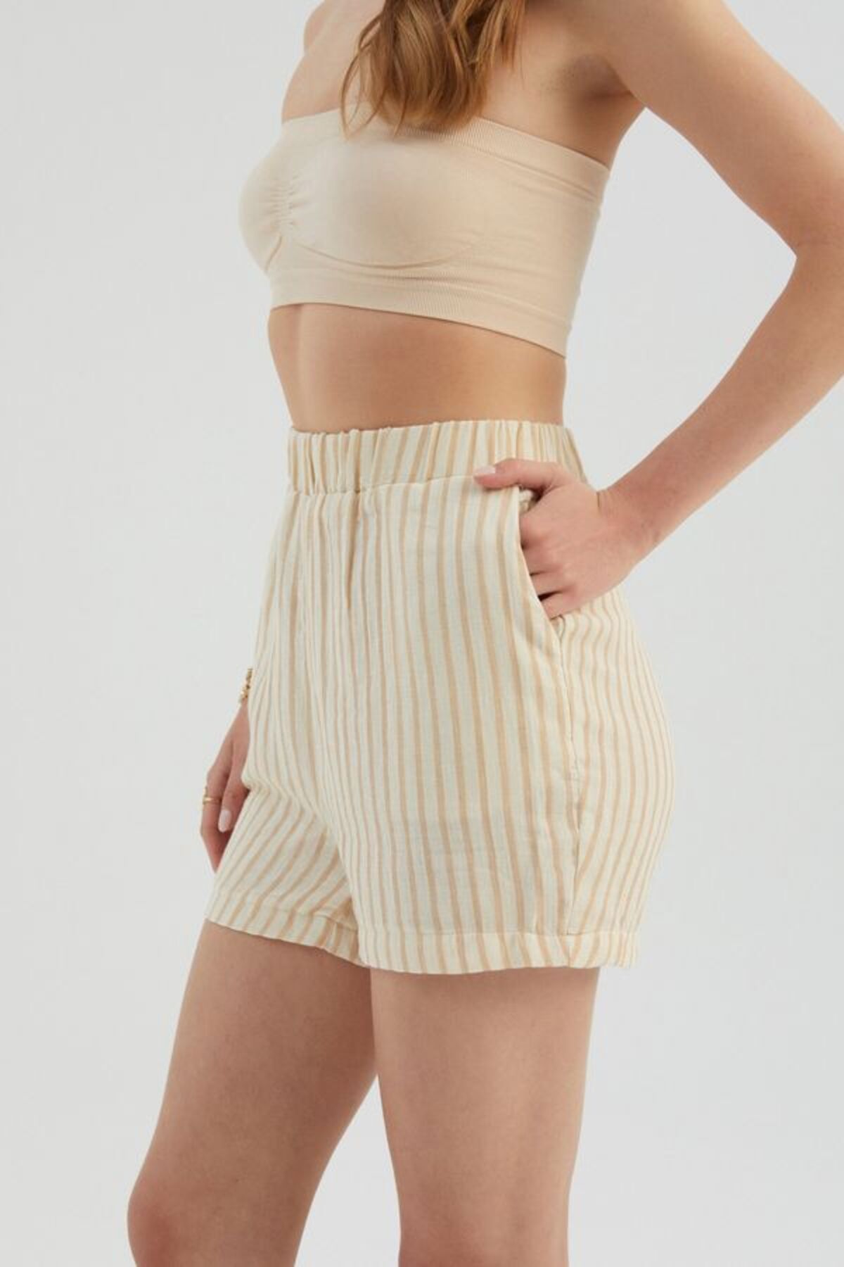 Hiccup-Stripe High Waist Elastic Waist Shorts 3