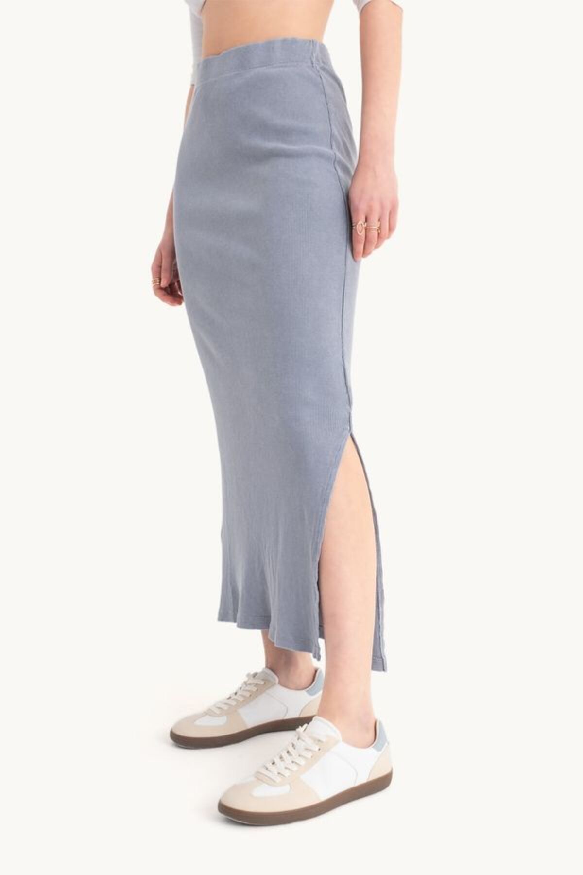 Hiccup-Basic Midi Skirt with Regular Waist Elastic Waist 2