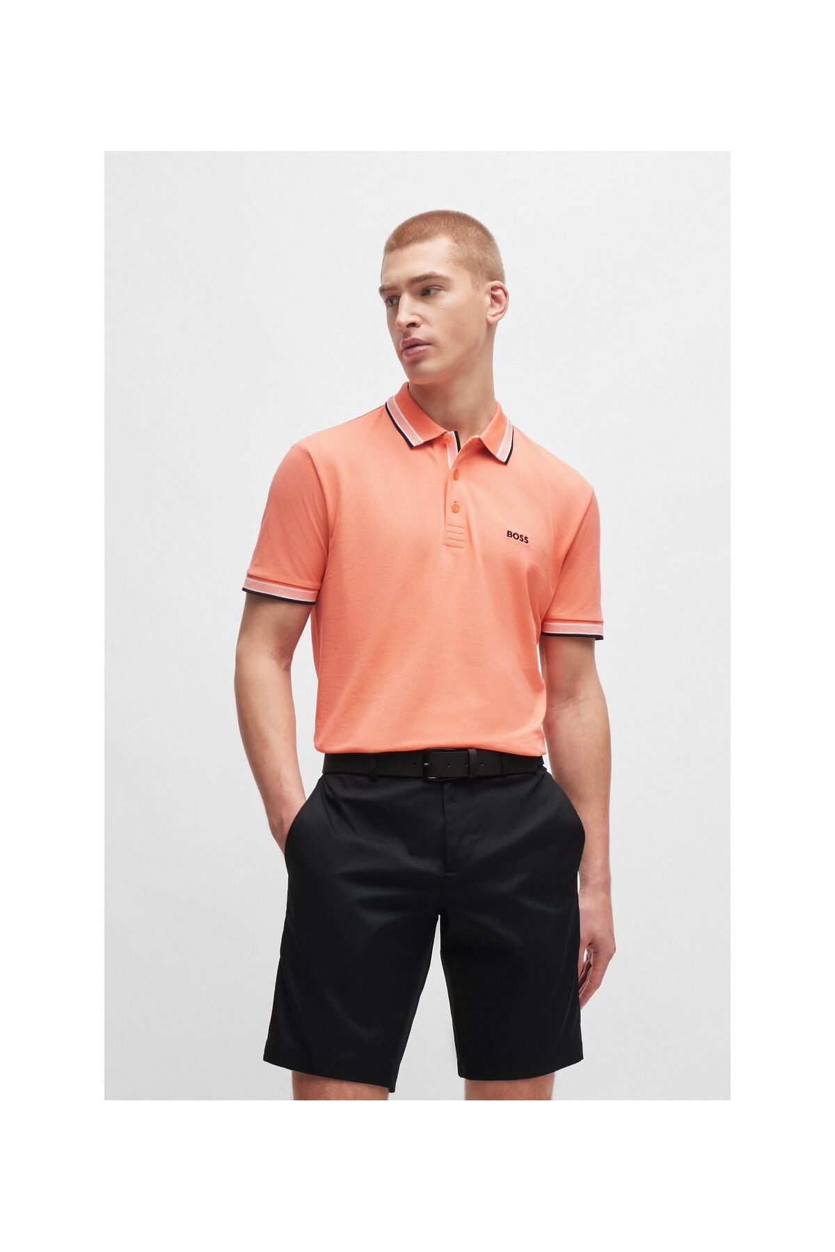 تی شرت یقه پولو قرمز مردانه لوگوی رنگ کنتراست پنبه چوگان yaka t shirt BOSS