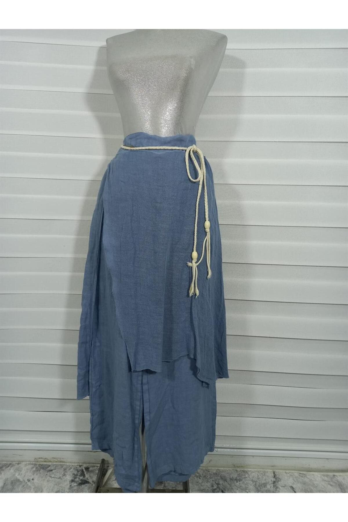 Bohem Stil-Fustă cu pantaloni din in brut italian 5
