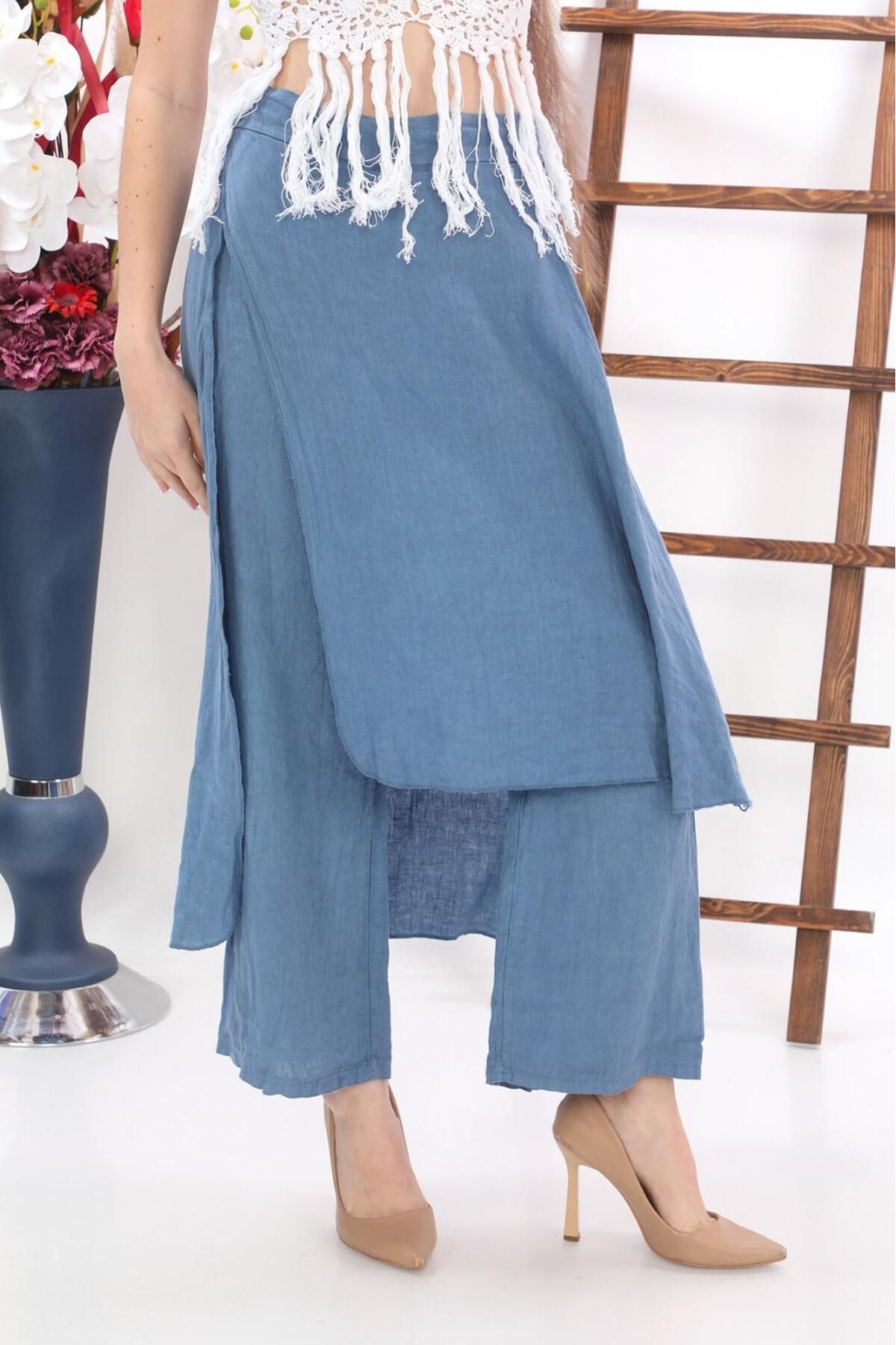 Bohem Stil-Fustă cu pantaloni din in brut italian 2
