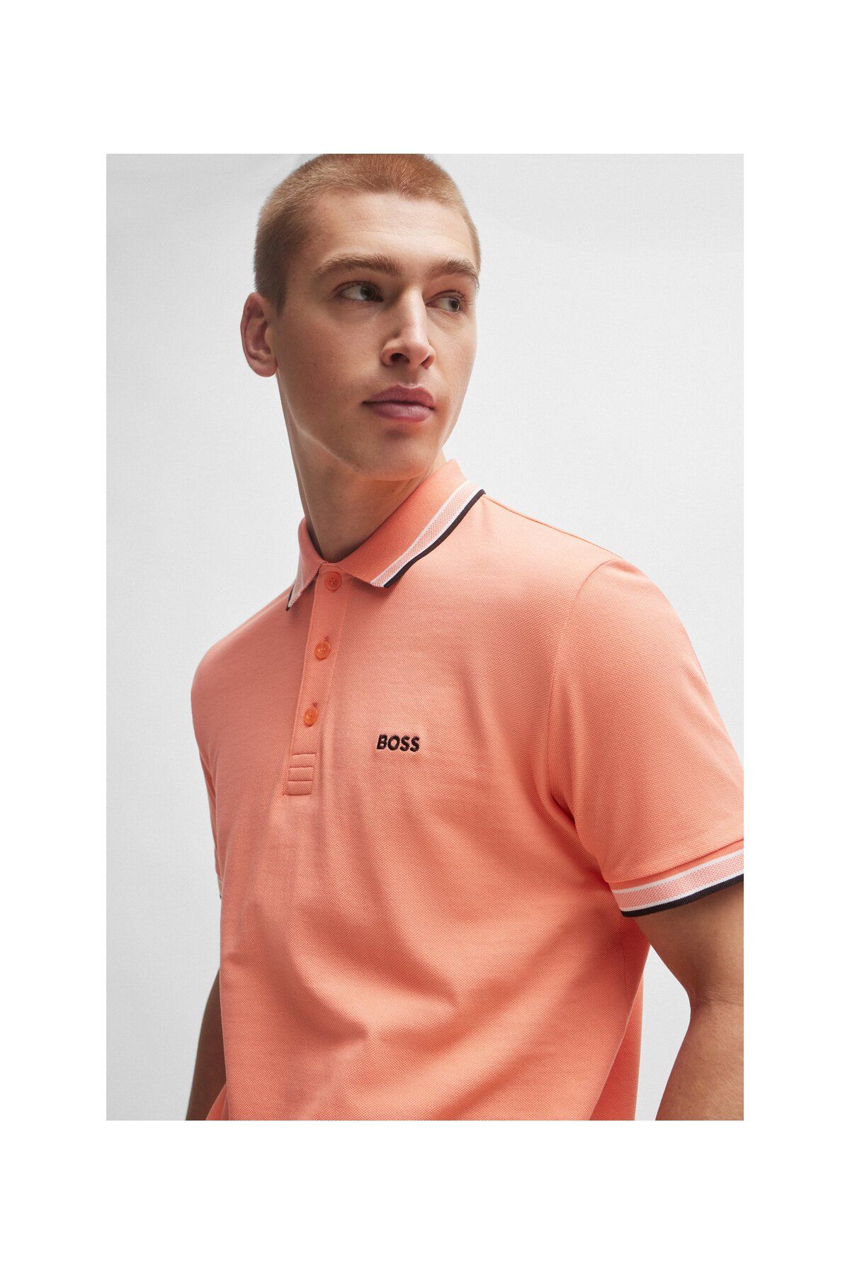 تی شرت یقه پولو قرمز مردانه لوگوی رنگ کنتراست پنبه چوگان yaka t shirt BOSS