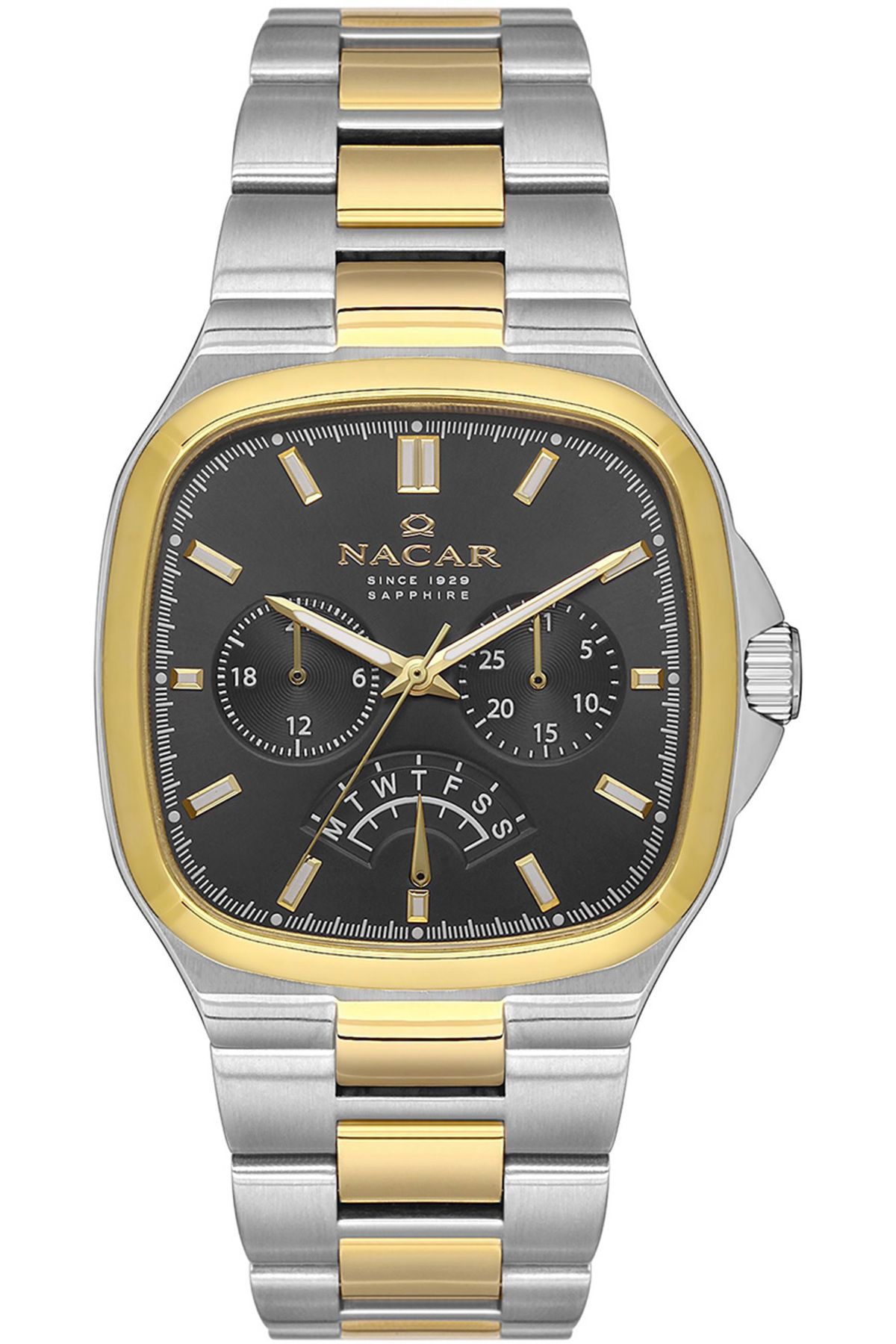 Nacar-ساعة يد رجالية فضية من الزجاج الياقوت الذهبي NC39- 291339 -CGM 1