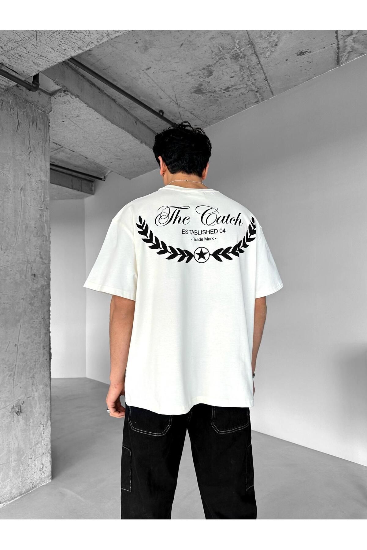 ablukaonline-Ανδρικό μπλουζάκι Oversize 100% βαμβακερή υφή με χοντρή λαιμόκοψη εκρού 2