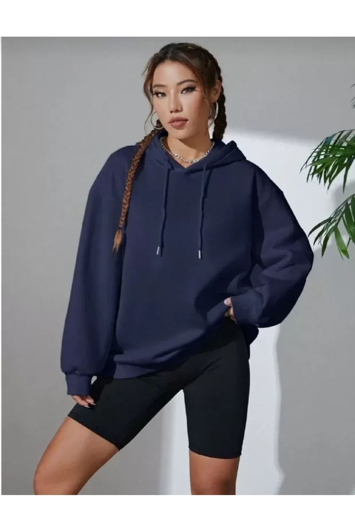 ATOM84 Erkek Uzun Kol Kapşonlu Basic Sweatshirt Hoodie - Lacivert