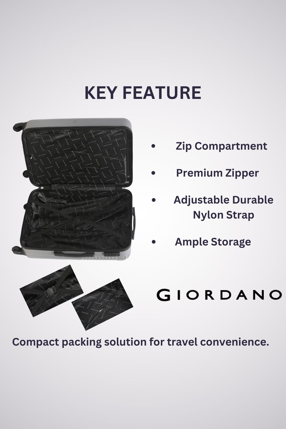Giordano-Logo Series Luggage Set of 3 Silver,ABS Hardshell Lightweight Durable Secure Number Lock. 4