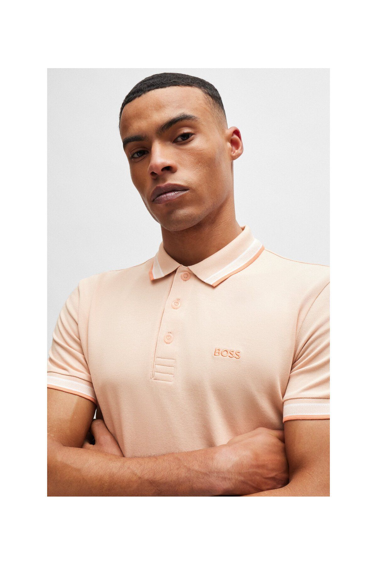 تی شرت یقه پولو نارنجی مردانه لوگوی رنگ کنتراست پنبه چوگان yaka t shirt BOSS