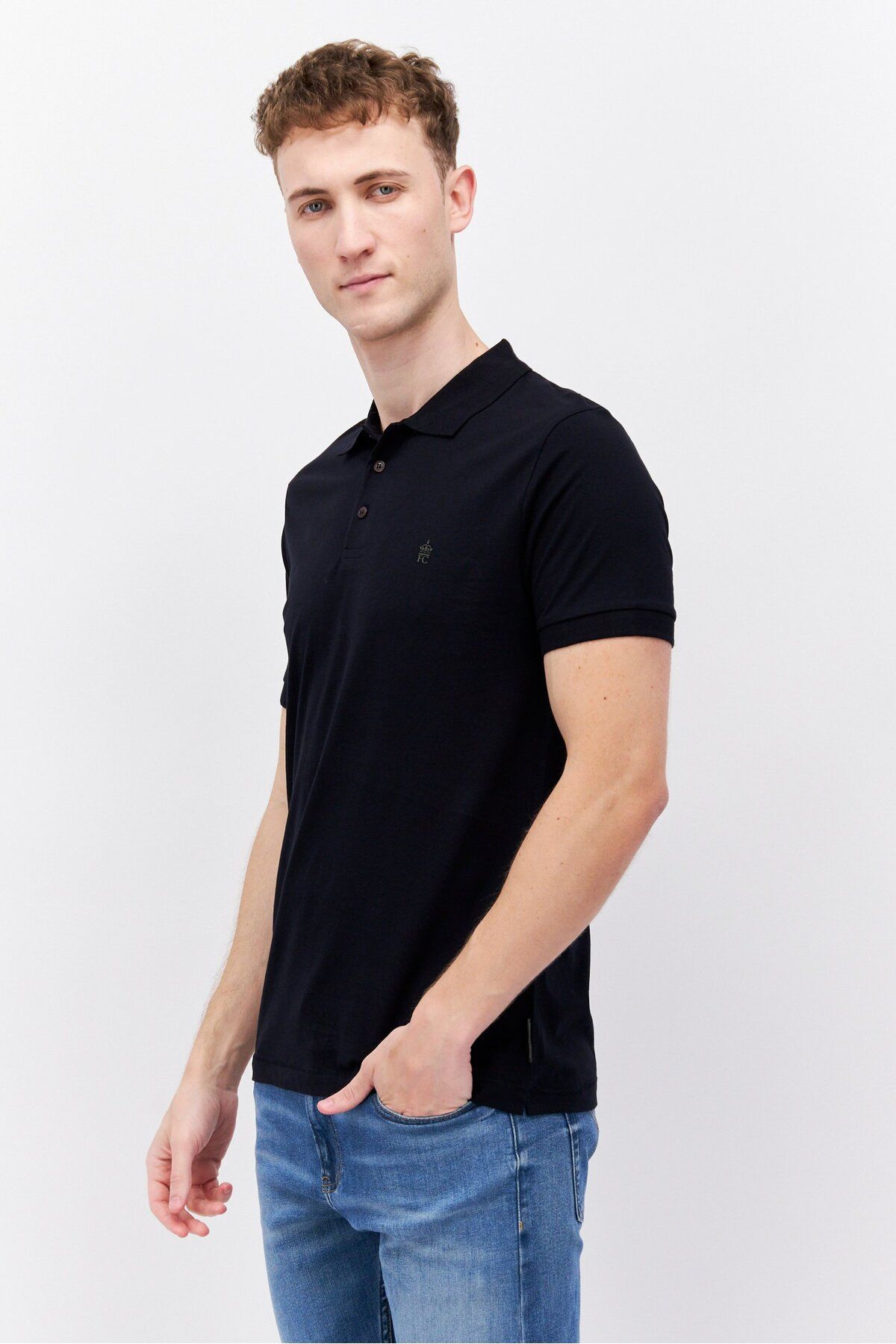 French Connection-Men Regular Fit Brand Logo Short Sleeves Polo, Black 3