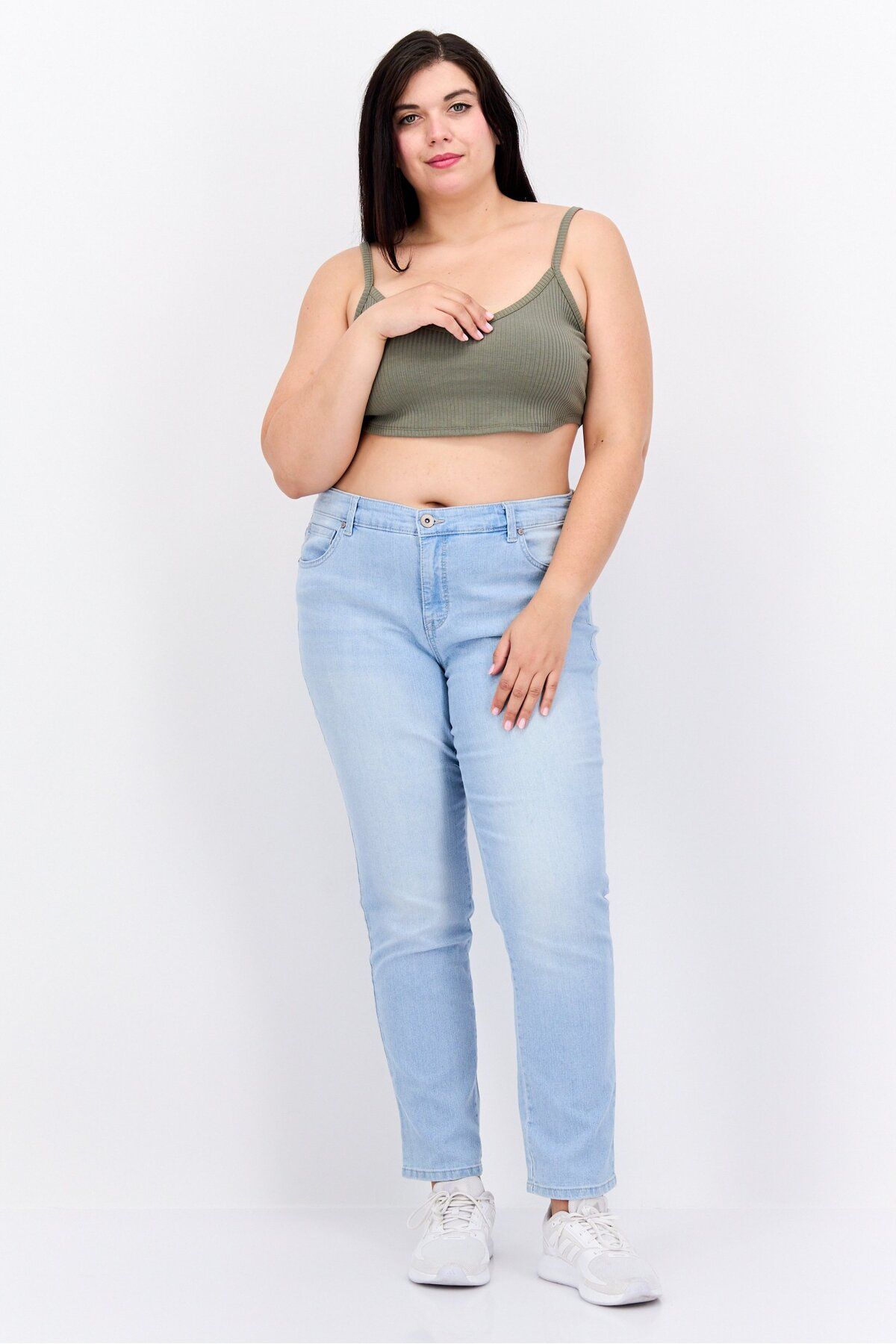 Bar III-Women Plus Size V-Neck Sleeveless Ribbed Crop Top, Olive 4