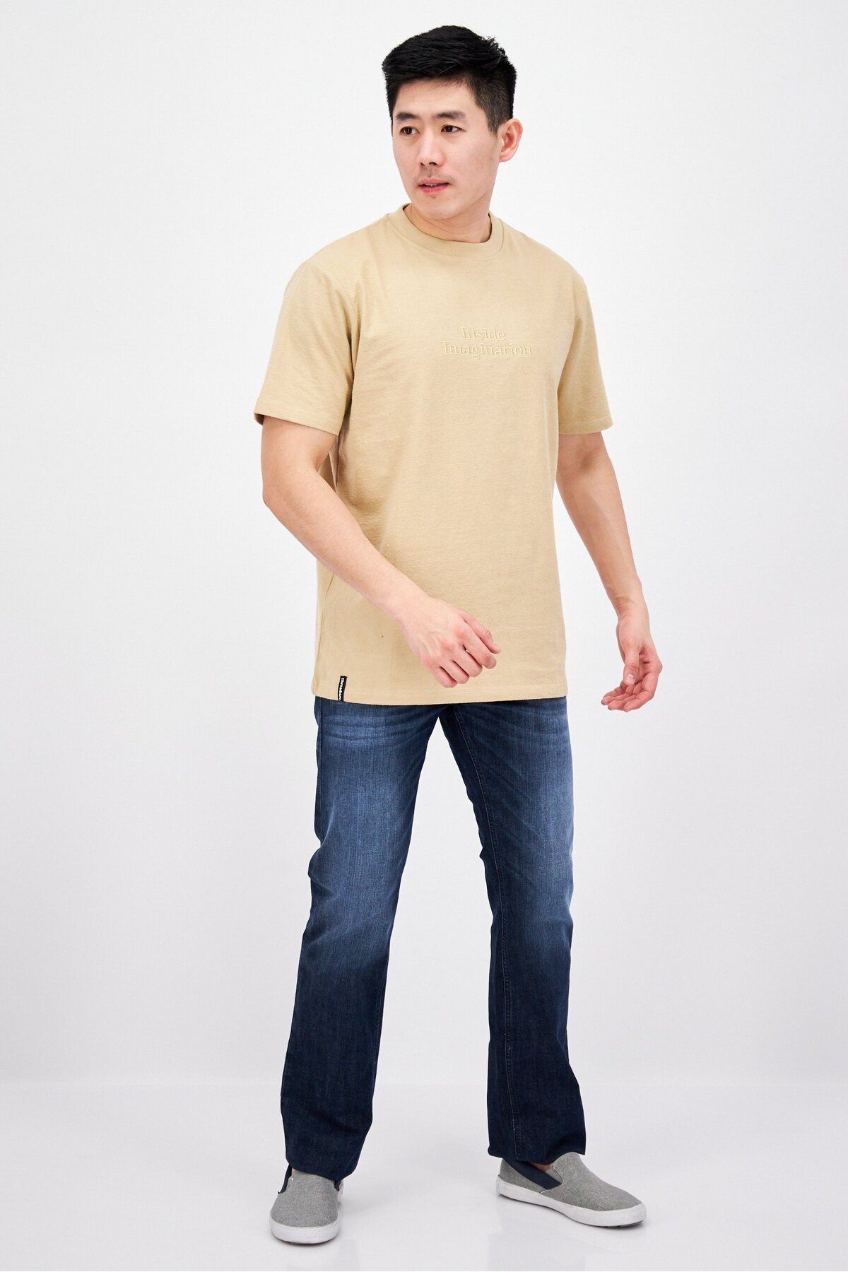 Threadbare-Men Crew Neck Short Sleeve Embroidered T-Shirt, Beige 3